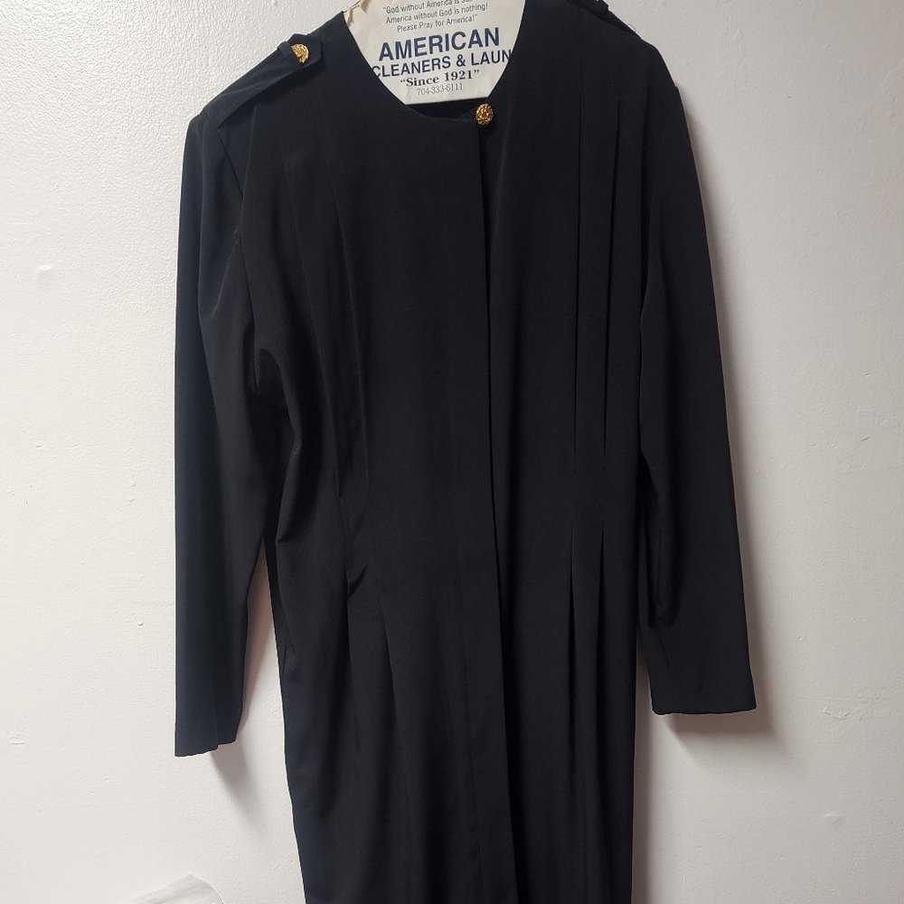 Ms Chaus Vintage 80-90s  black button front shirt dress polyester 14